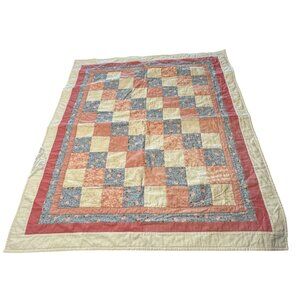 Handmade Patchwork Quilt 39" By 32" Reversible Floral & Checkered Design